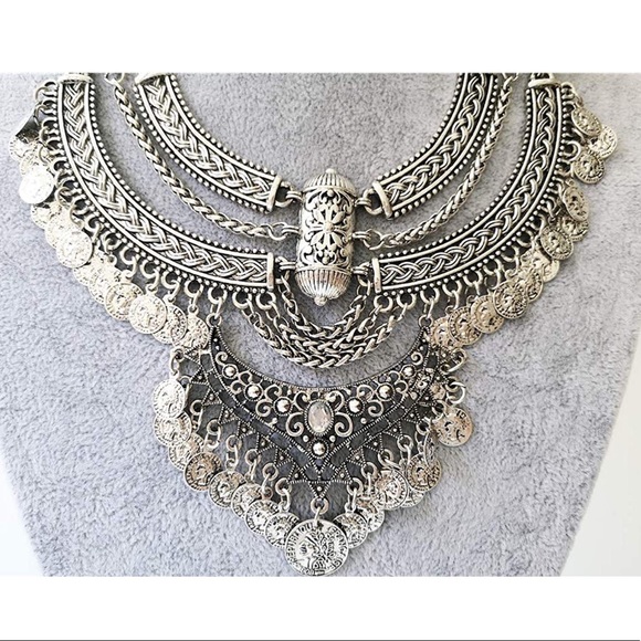 [SILVER] Exotic Bib Coin Necklace+Earring Set - Picture 5 of 11